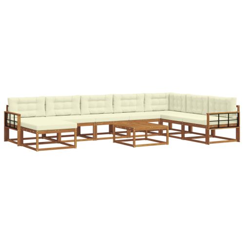 Комплект дивани за открито 9 pcs Натурален и Крема