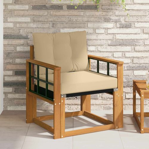 Външен диван Солидно акациево дърво и текстилена Естествен