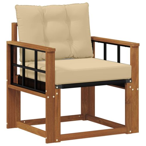 Външен диван Солидно акациево дърво и текстилена Естествен