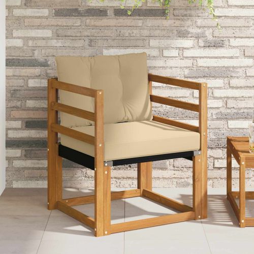 Външен диван Солидно акациево дърво и текстилена Естествен