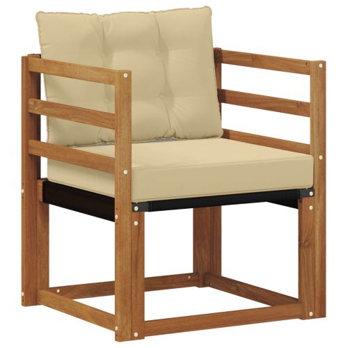 Външен диван Солидно акациево дърво и текстилена Естествен