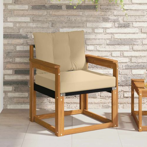 Външен диван Солидно акациево дърво и текстилена Естествен