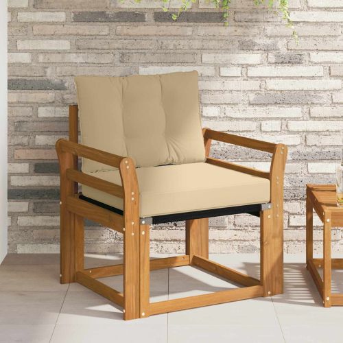 Външен диван Солидно акациево дърво и текстилена Естествен