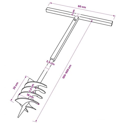 Комплект свредло за земя 180 мм с дръжка и стоманени удължители 9 м