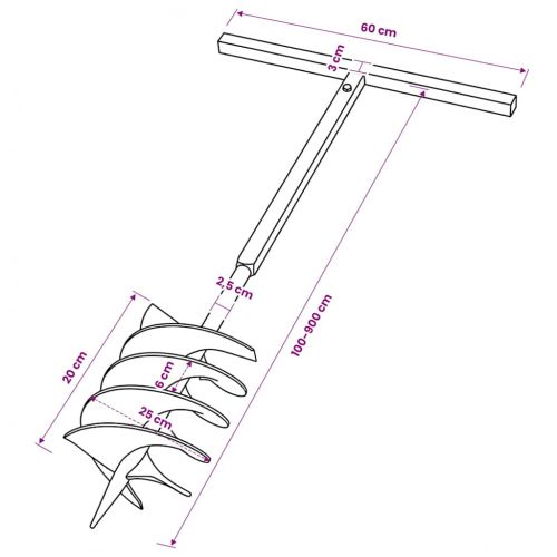 Комплект свредло за земя 200 мм с дръжка и стоманени удължители 9 м