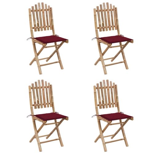 Градински трапезен комплект сгъваем възглавници 5 части бамбук