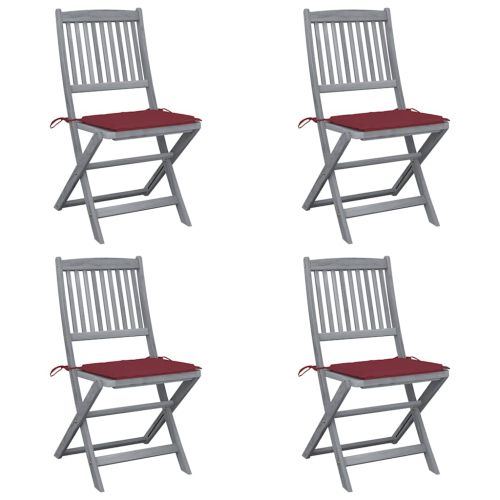 Сгъваеми градински столове, 4 бр, с възглавници, акация масив