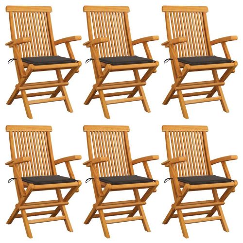 Градински столове с възглавници таупе 6 бр тиково дърво масив