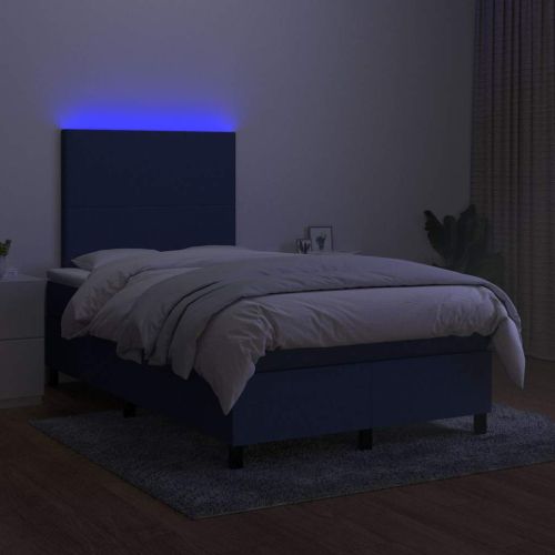 Боксспринг легло с матрак и LED, синьо, 120x190 см, текстил