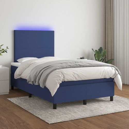Боксспринг легло с матрак и LED, синьо, 120x190 см, текстил