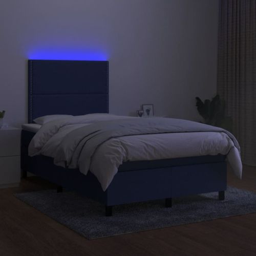 Боксспринг легло с матрак и LED, синьо, 120x190 см, текстил