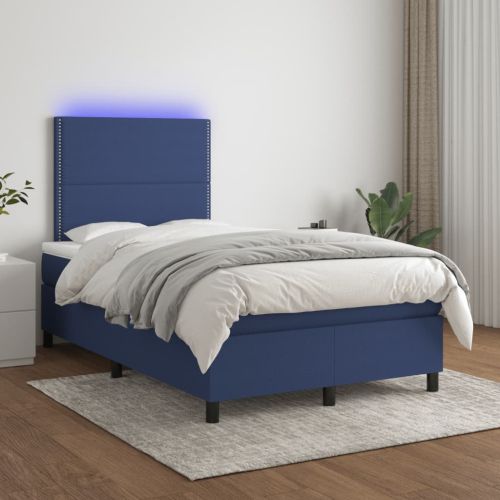 Боксспринг легло с матрак и LED, синьо, 120x190 см, текстил