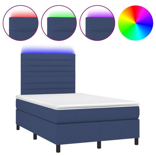 Боксспринг легло с матрак и LED, синьо, 120x190 см, текстил