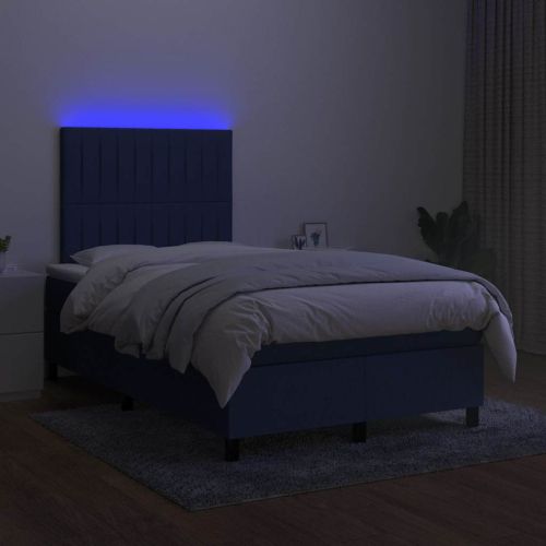 Боксспринг легло с матрак и LED, синьо, 120x190 см, текстил