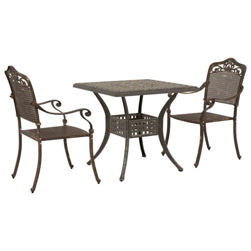 Комплект градинска маса 3 pcs Бронзов Лят алуминий