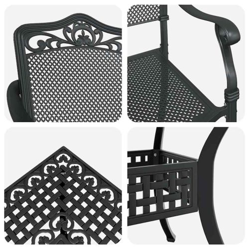 Комплект градинска маса 5 pcs Черно Лят алуминий