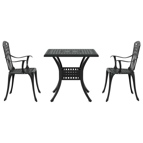 Комплект градинска маса 3 pcs Черно Лят алуминий