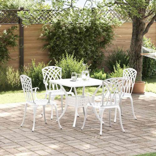 Комплект градинска маса 5 pcs Бяло Лят алуминий