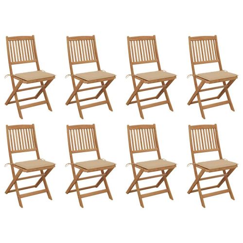 Сгъваеми градински столове с възглавници 8 бр акация масив