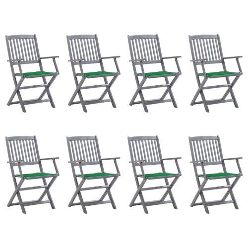 Сгъваеми градински столове, 8 бр, с възглавници, акация масив