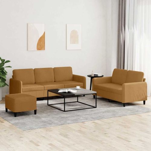 Комплект дивани от 3 части, кафяв, кадифе