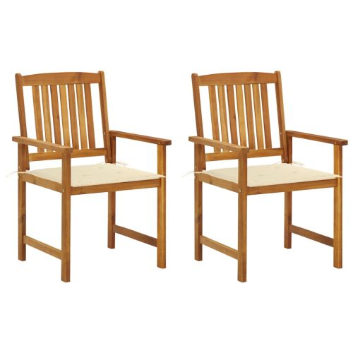 Градински столове с възглавници, 2 бр, акациево дърво масив