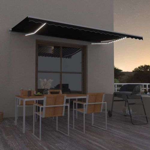 Ръчно прибираща се тента с LED, 500x300 см, антрацит