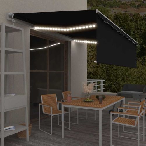 Автоматична тента с щора, LED, сензор за вятър, 5x3 м, антрацит
