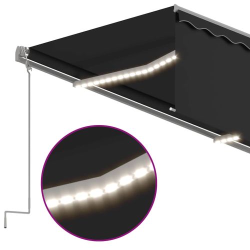 Ръчно прибиращ се сенник с щори и LED, 5x3 м, антрацит