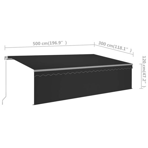Ръчно прибиращ се сенник с щори и LED, 5x3 м, антрацит