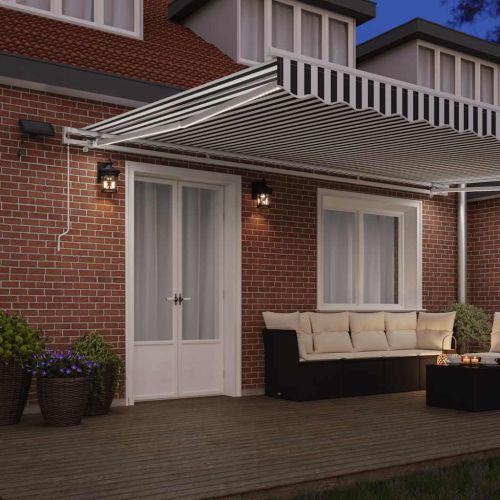 Ръчно прибираща се тента с LED, антрацит и бял, 500x300 см