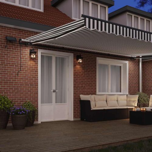 Ръчно прибираща се тента с LED, антрацит и бял, 500x350 см