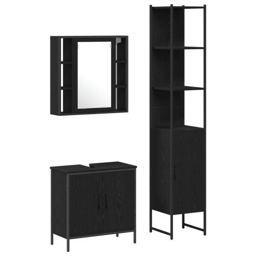 Модулни единици за баня с рафт 3 pcs Черно Инженерно дърво