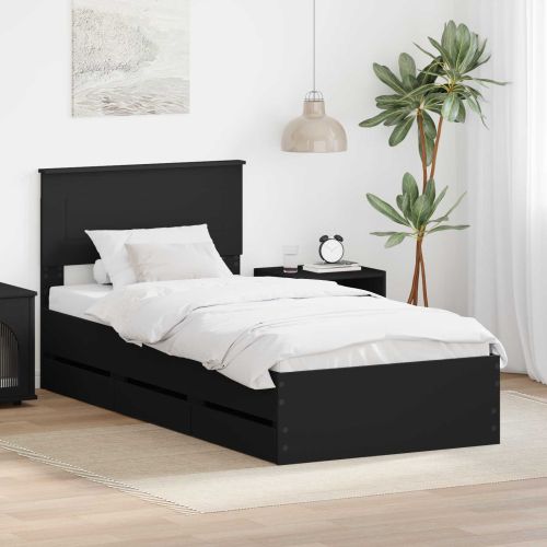 Рамка за легло с чекмедже Черно 90 x 190 cm Инженерна дървесина