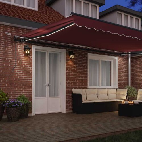 Автоматично прибираща се тента с LED, бордо, 500x300 см