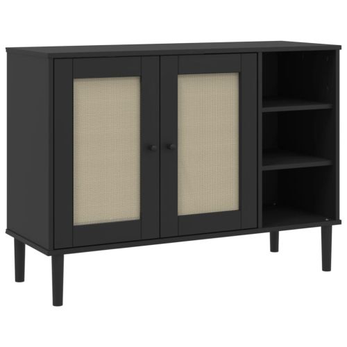 Сайдборд "SENJA" ратанова визия черен 112x40x80 см бор масив
