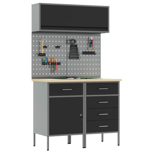 Комплект работни шкафове с чекмедже с рафт 5 pcs Черно