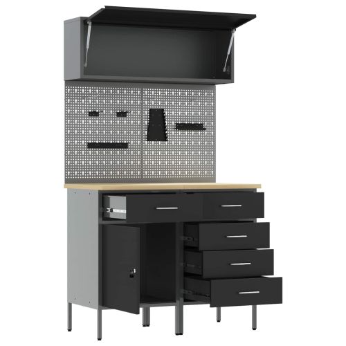 Комплект работни шкафове с чекмедже с рафт 5 pcs Черно