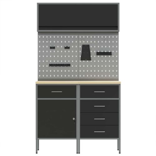 Комплект работни шкафове с чекмедже с рафт 5 pcs Черно