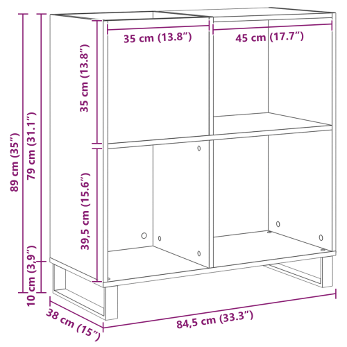 Шкаф за грамофонни плочи с рафт дъб артизан 84,5 x 38 x 89 см