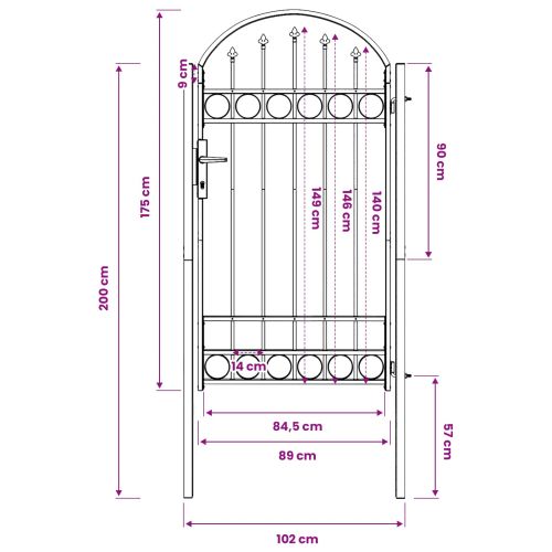 Врата за ограда ASSEN 100 x 175 cm Прахово боядисана стомана