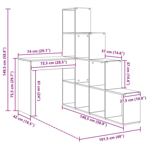 Ъглово бюро Бяло 101,5 x 149,5 x 149,5 см Инженерно дърво