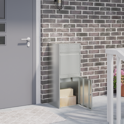 Пощенска кутия за пратки с врата Сребристо 47,5 x 38 x 59 см