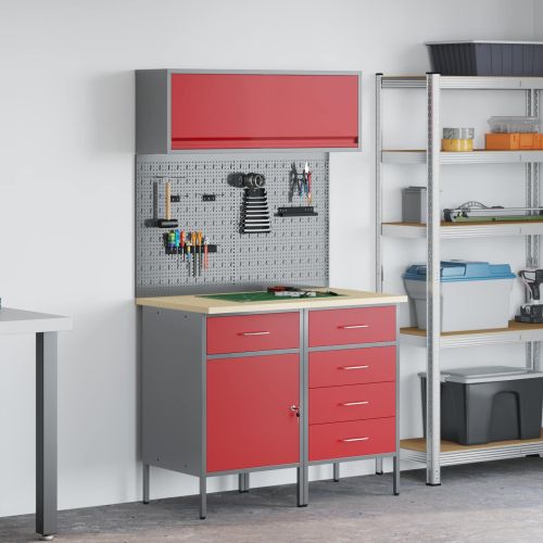 Комплект работни шкафове с чекмедже с рафт 5 pcs Червено