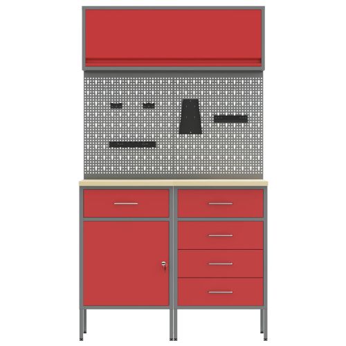 Комплект работни шкафове с чекмедже с рафт 5 pcs Червено