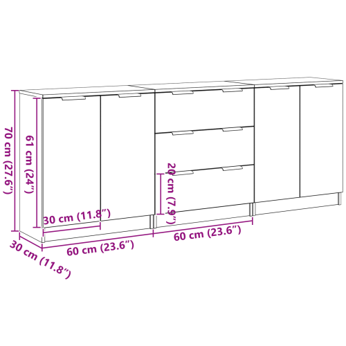 Служебен шкаф 3 pcs Черния дъб 180 x 30 x 70 см Инженерно дърво