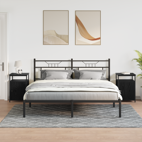 Нощен шкаф с чекмедже 2 pcs Черен дъб Инженерно дърво