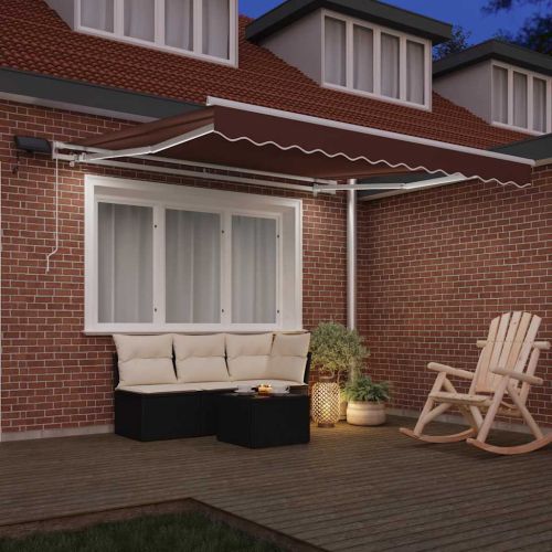 Ръчно прибираща се тента с LED, кафява, 300x250 см