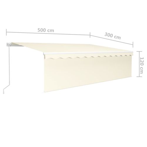 Ръчно прибиращ се сенник с щорa и LED, 5x3 м, кремав