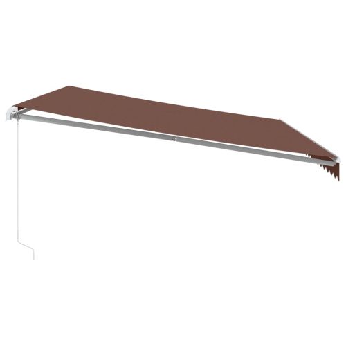 Ръчно прибираща се тента с LED, кафяв, 500x350 см
